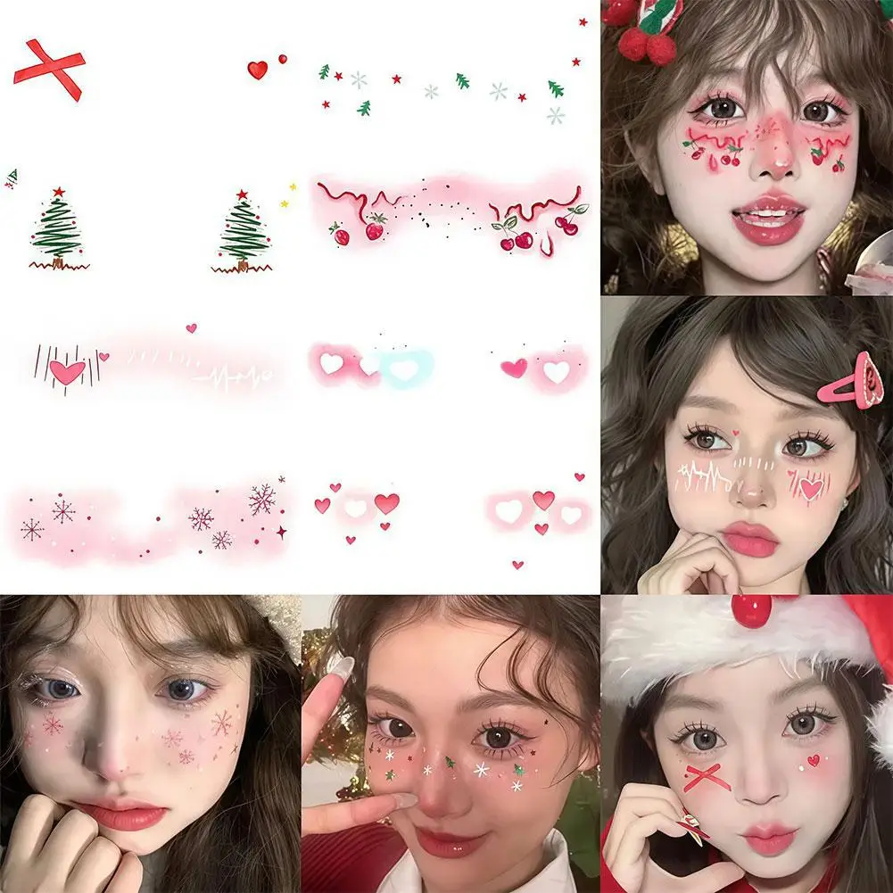 Christmas Makeup Face Stickers Disposable Tattoo Sticker Cute Xmas Tree Love Sweet Waterproof Korean Makeup Decorative Stickers