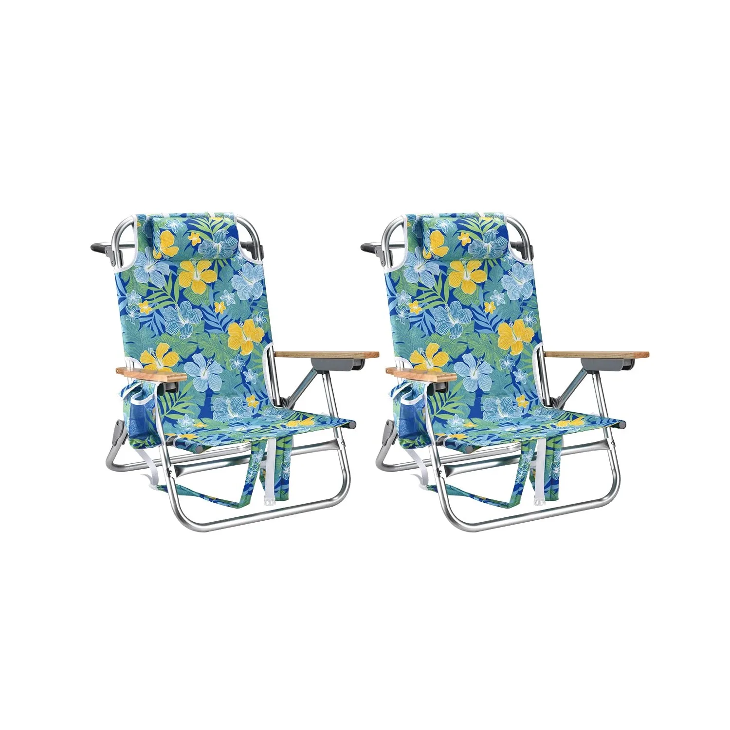 2 Pack Portable Backpack Beach Chair for Adults 5 Position