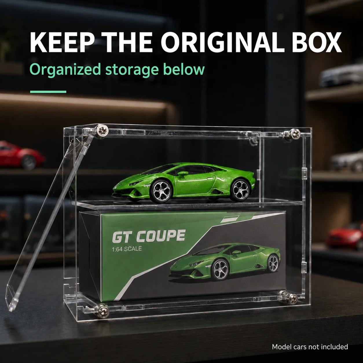 X-Scale 1pcs Transparent Acrylic Double-Layer Display Case for 1:64 Model Car Display Box Fits Car with Original Case Holder