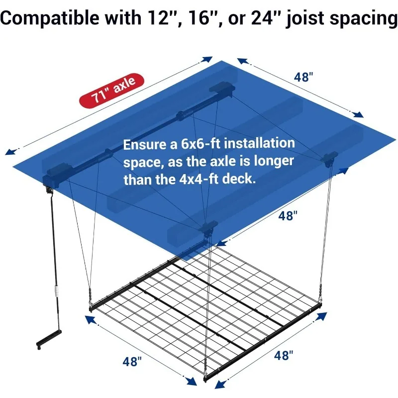 GL1 Overhead Garage Lifting Storage Rack, 4x4 Ft Heavy-Duty Metal Garage Ceiling Rack, Adjustable Organization Syste
