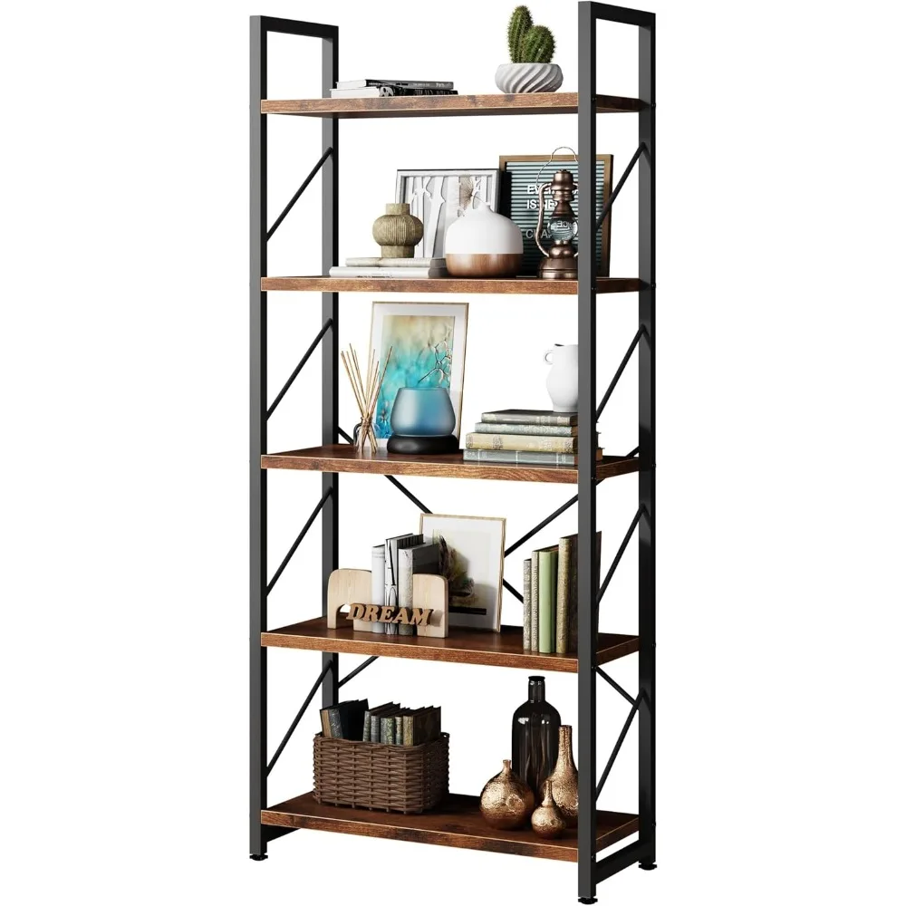 

5-Tier Bookshelf, Free Standing Bookcase Storage Organizer for Bedroom, Living Room & Home Office