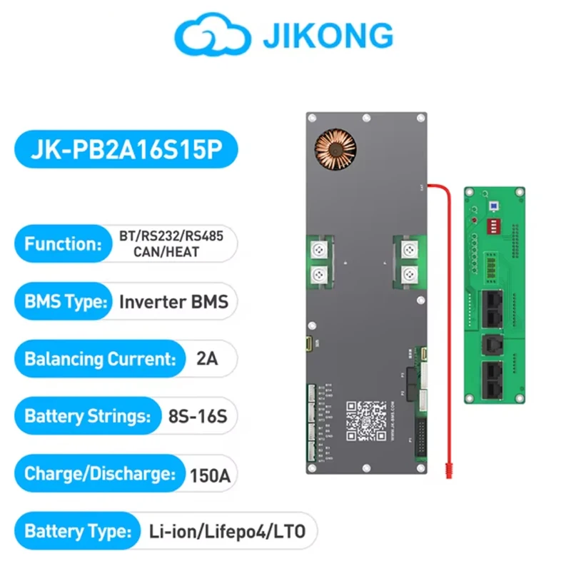 JIKONG JKBMS JK-PB2A16S15P 4.3LCD 24V 48V LiFePo4 Li-Ion Battery 150A Household Energy BMS to Inverter Active balancer 1A 2A