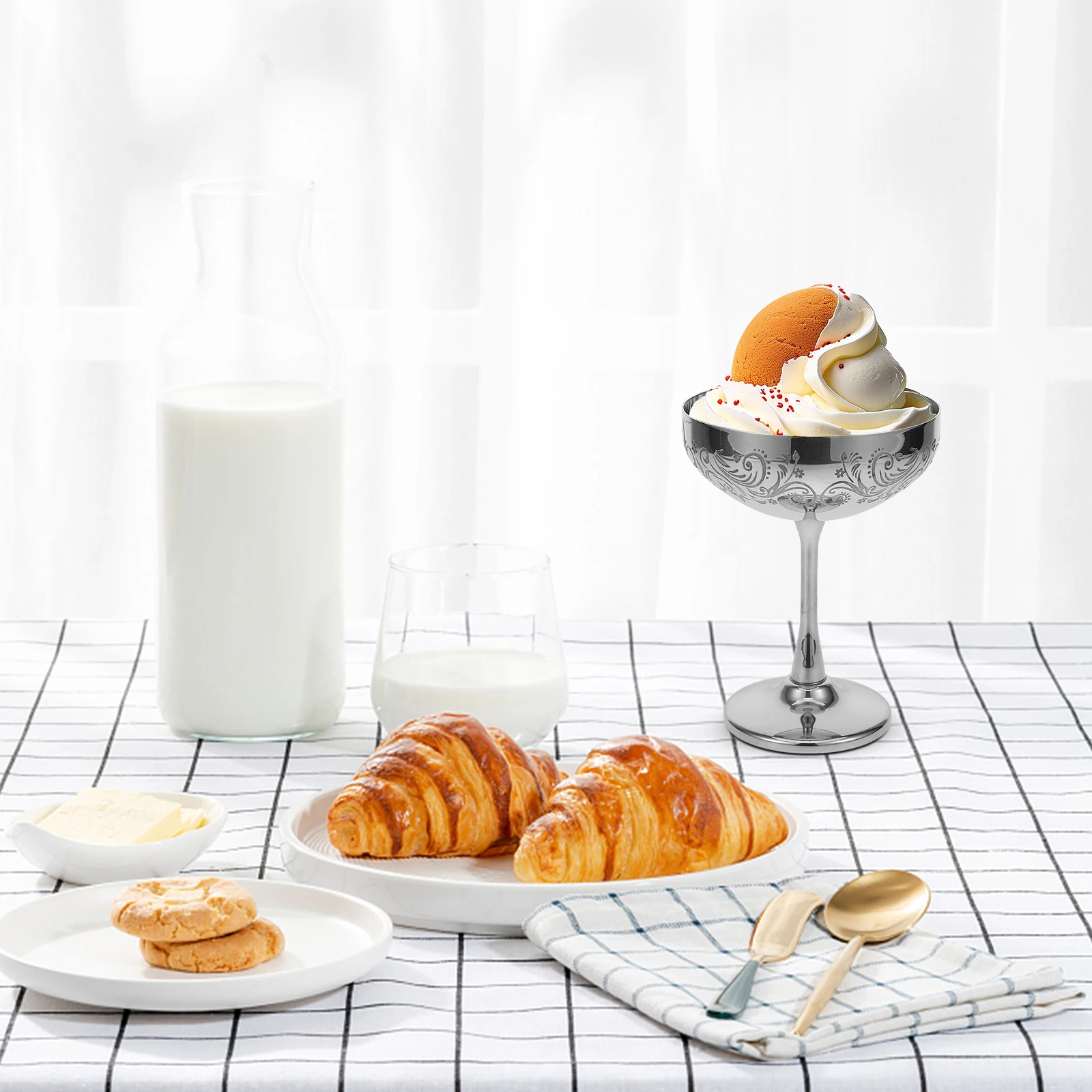 

Dessert Bowls Stainless Steel Ice Cream Cup Reusable Metal Bowl Pudding Fruit Cups Yogurt Cups Wine Cup Enameled Pattern High