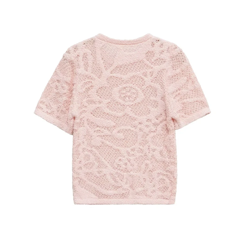 KEYANKETIAN 2025 летний новый женский вязаный топ с жаккардовым декором, милый стиль, тонкий пуловер с круглым вырезом и короткими рукавами