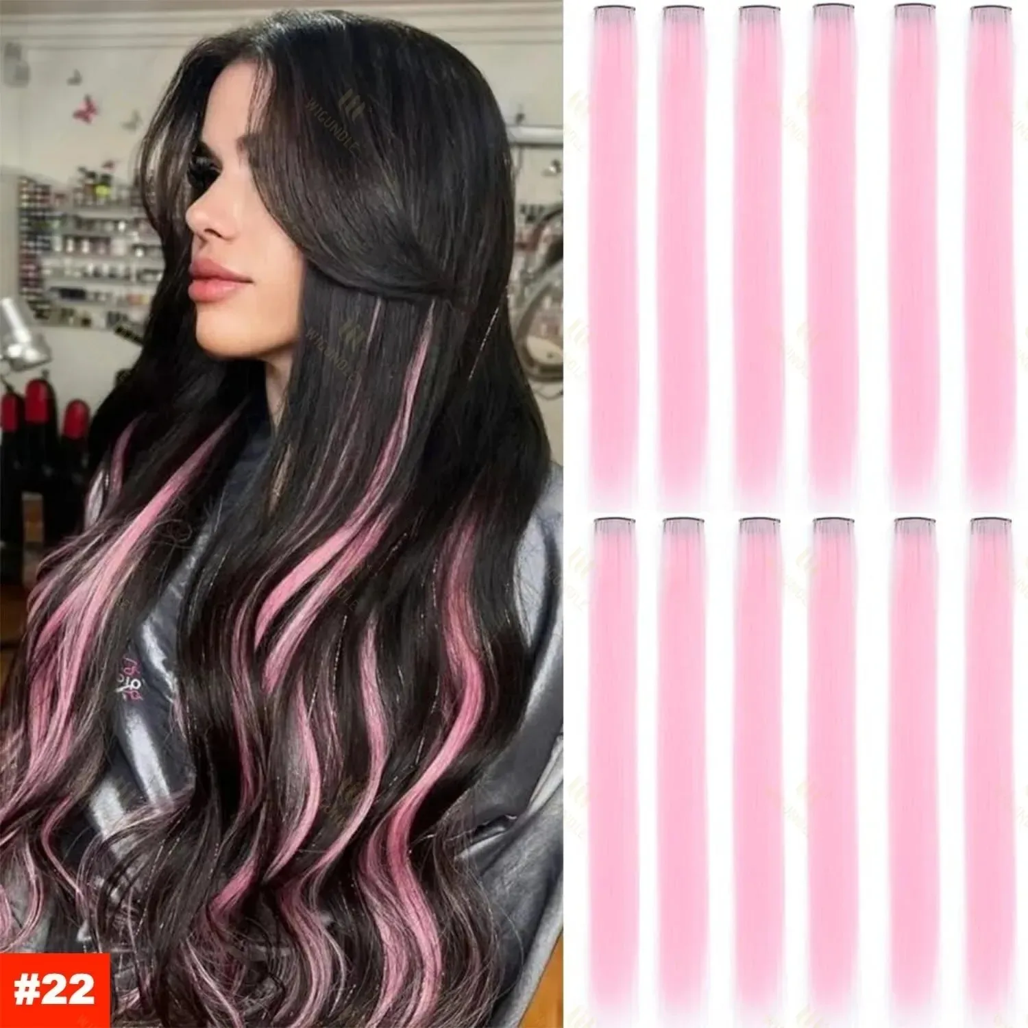 1 5 11 Teile/los Clip-in-Haarverlängerungen, mehrfarbig, Highlights, Kunsthaar, 55,9 cm, Regenbogen-Haarteile für Mädchen, Frauen, Kinder
