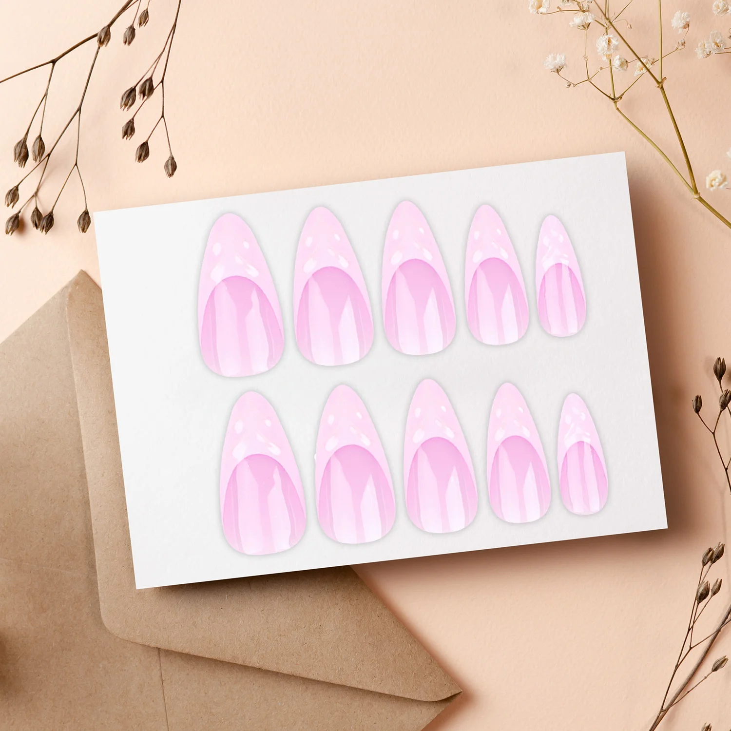Daily Wear Press On Nails 3D Water Wave Pink French Artificial Nail Tips Decorative Manicure Kit for Women's Beauty