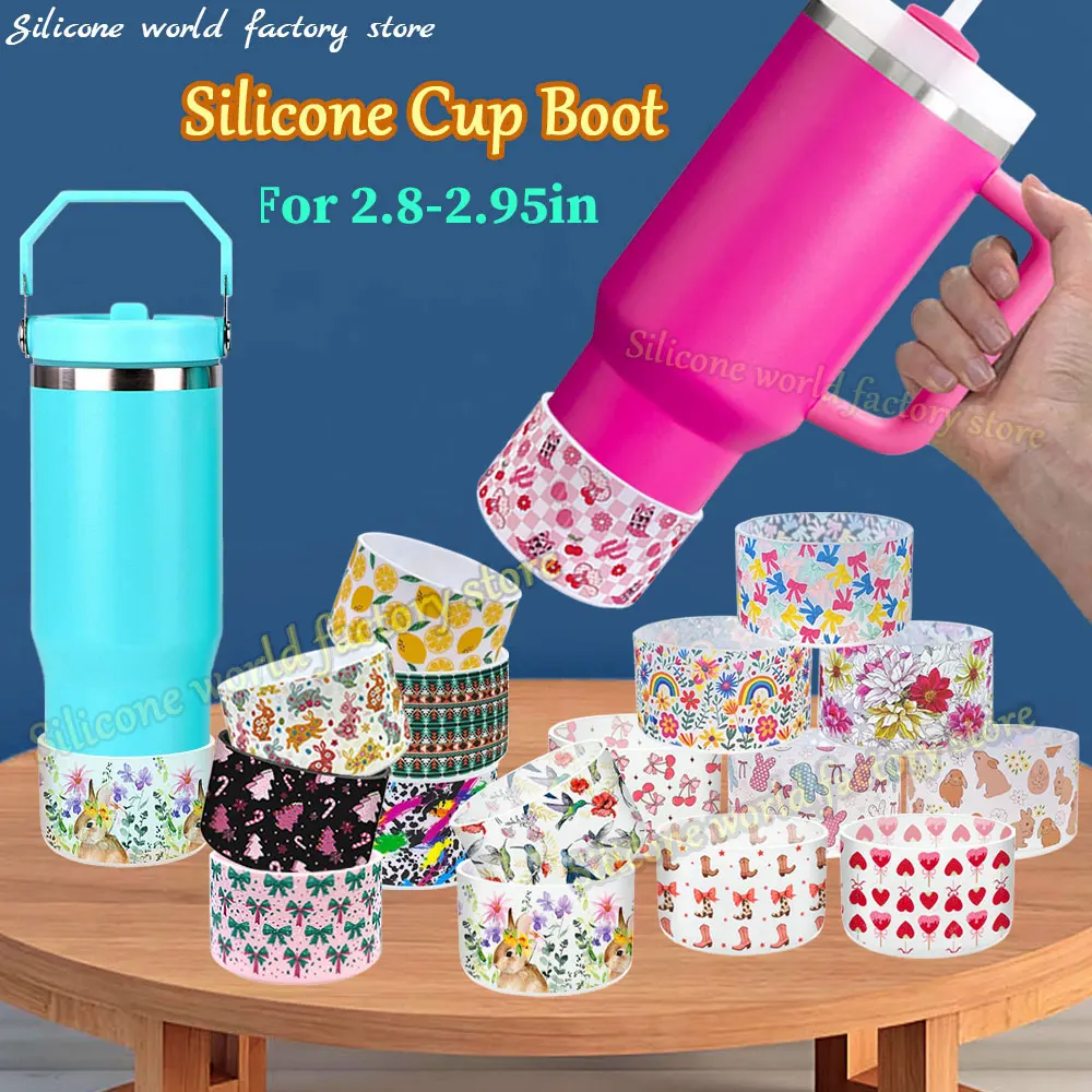 SW Silicone Cup Boot Sleeve 7.5CM Patterned For Stanley 40oz Tumbler Cup Bottom Cover Ice Flow 30/20oz Water Bottle Covers