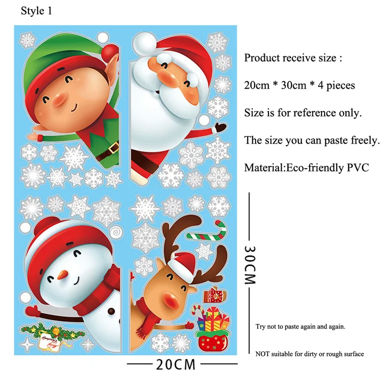 Weihnachten Schneemann Hirsch Santa Claus Glas Fenster Aufkleber Für Neue Jahr Dekoration Wandbild Zimmer Home Decor Elektrostatische Wand Aufkleber – Detail 1