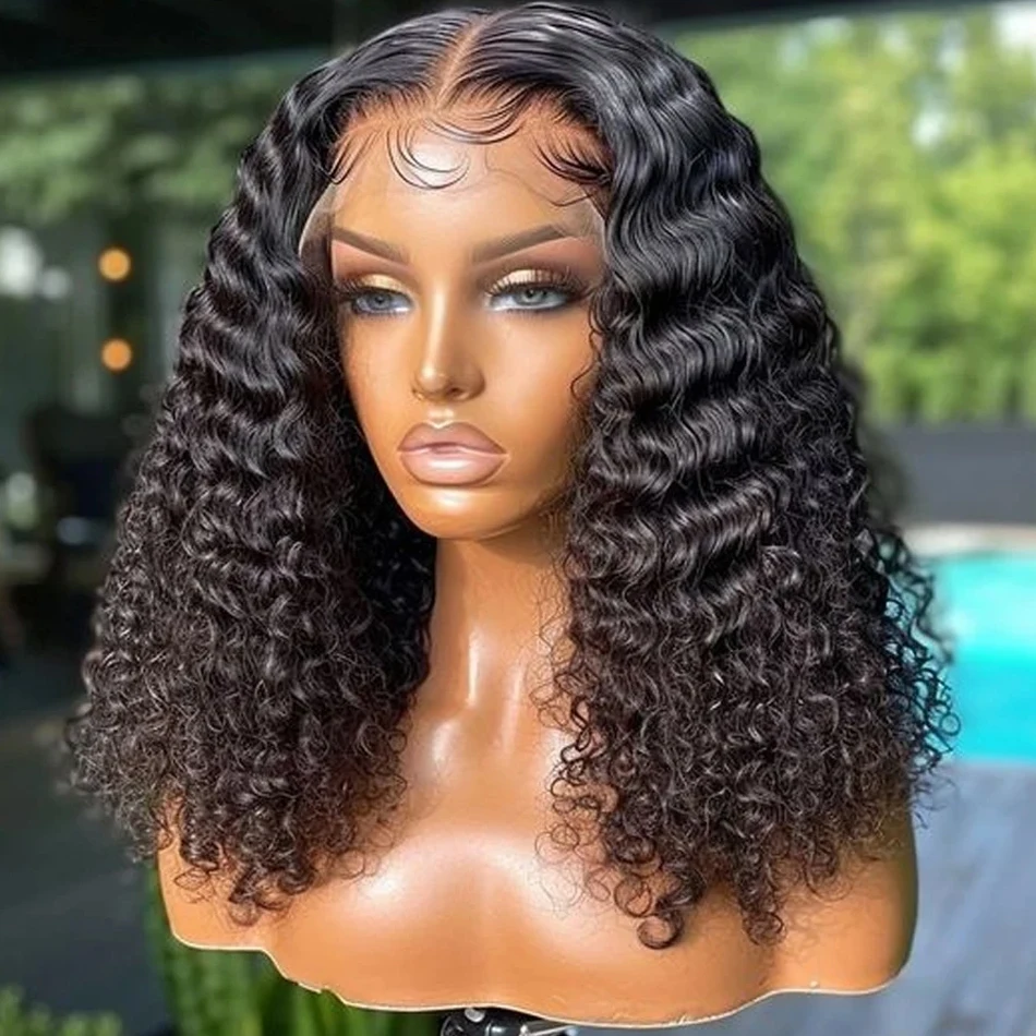 200% Short Bob Wig 13X4  Transparent Lace Front Wig Deep Water Wave Lace Frontal Human Hair 4x4 Closure Curly Wigs for Women