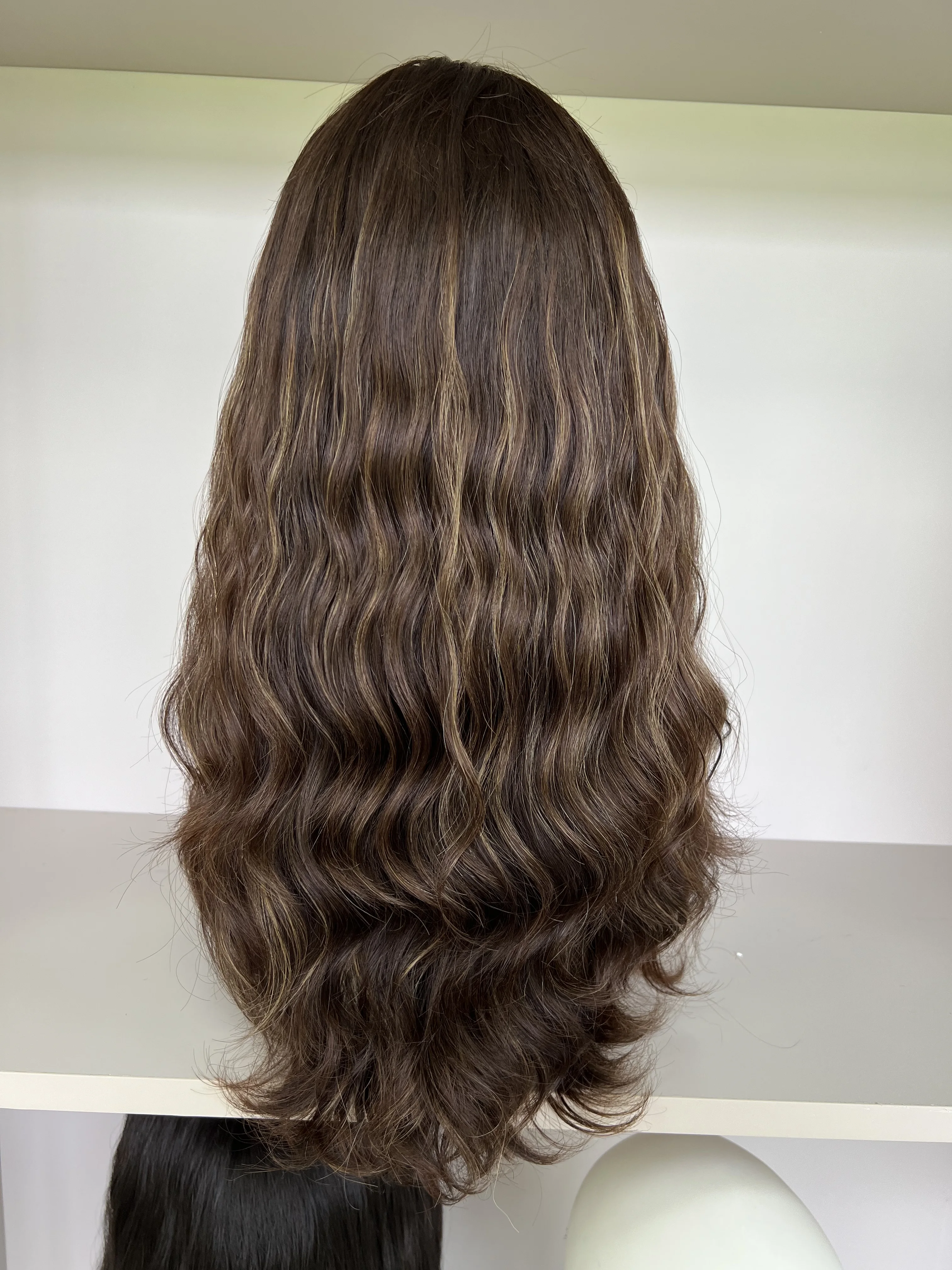 European Virgin  Hair Half wig  Lace Top with ponytail  Wave Hair long Layer Tsingtaowigs Kosher Wig For Women Free Shipping image 4