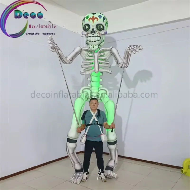 European New 3.5m High Inflatable Flower Skull Puppet For Halloween Outdoor Performances
