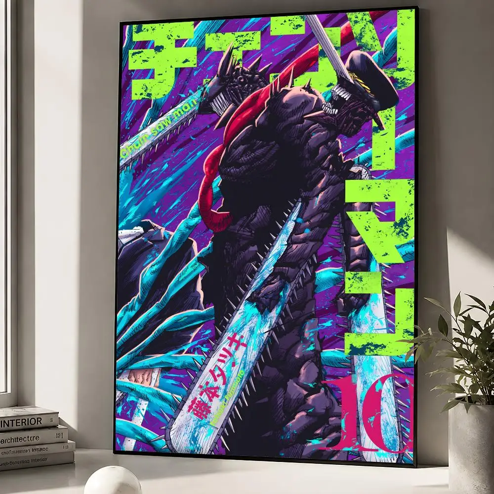 Anime Chainsaw Man Denji Pochita Makima Poster zum Abziehen und Aufkleben, Wandkunst, PP, wasserfest, HD, Schlafzimmer, Wohnzimmer, Heimdekoration, Geschenk – Detail 4