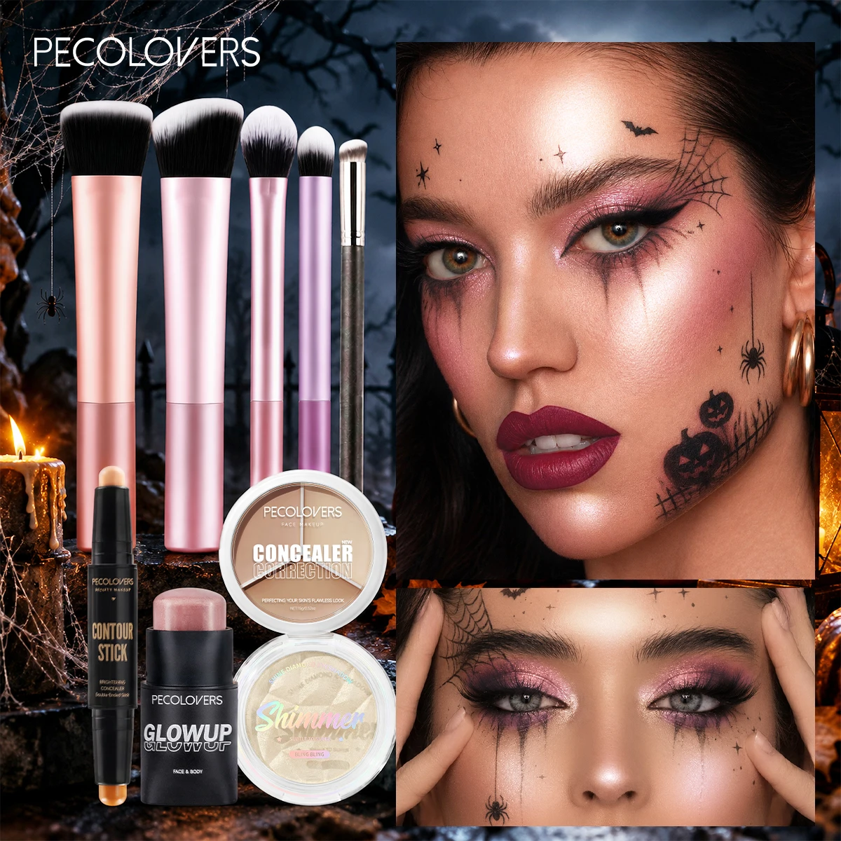 9PCS Facial Makeup Set, Concealer+Contour Stick+Highlighter+Makeup Brush+Blush Powder, Brighten Skin Tone, Cover Blemishes