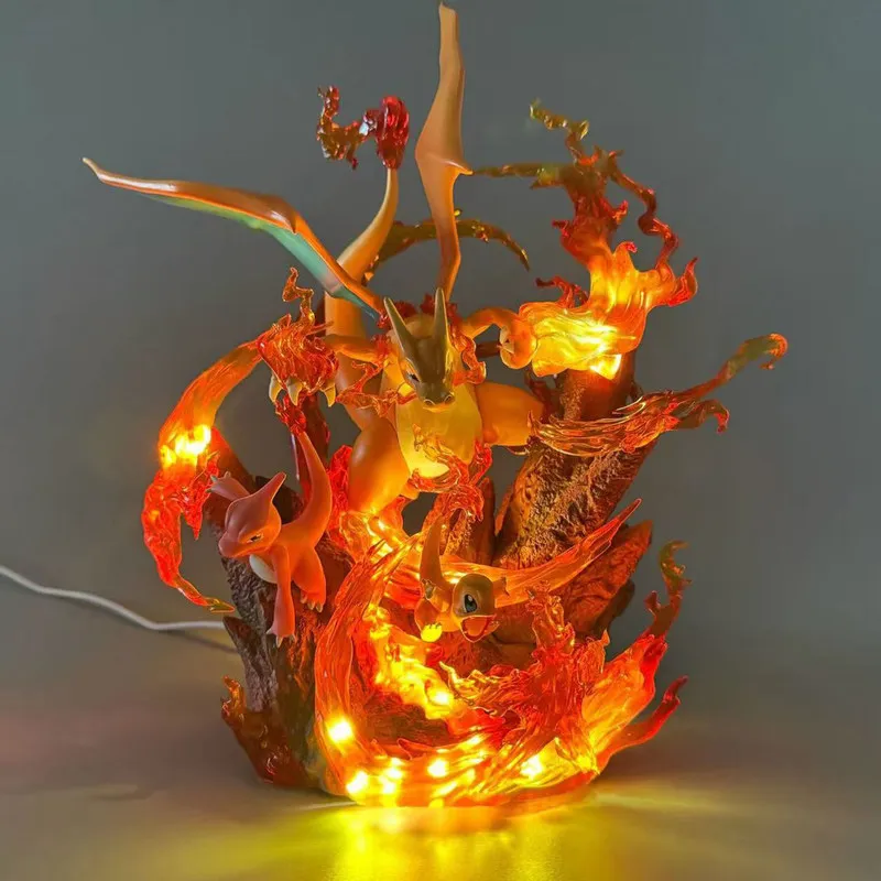 

BKM Pokemon Charizard Evolution Group Led Light Up Anime Collectible Statue Desktop Ornament For Adult Anime Fans
