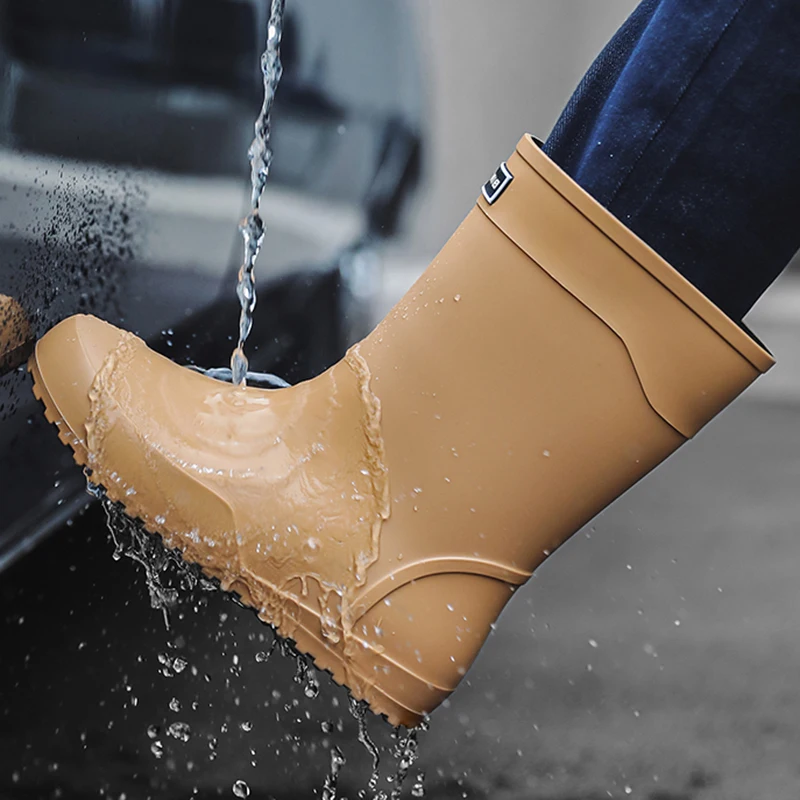 Unisex Rubber Shoes Men and Women Mid Calf Boots Outdoor Waterproof Work Safety Rain Boots Car Wash Fishing Galoshes Size 39-44