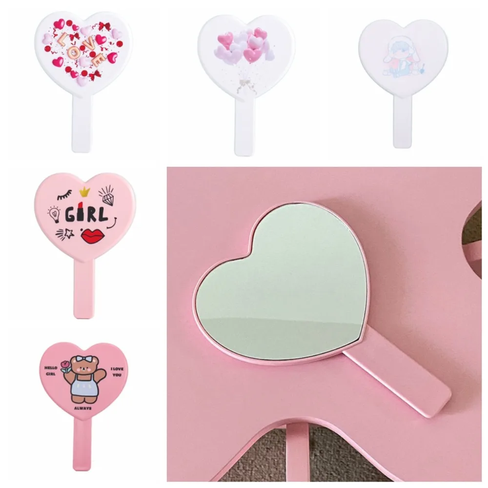 Hand Mirror Little Bear Eyelash Heart-shaped Mirror Love Handheld Cosmetic Mirror Portable Vanity Mirror Dressing Mirror Girl