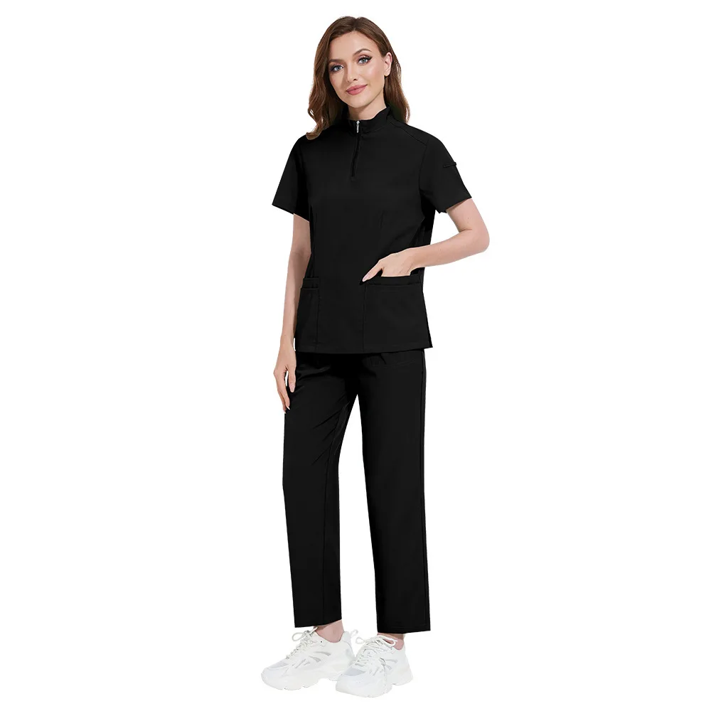 Solid Color Collar Style Icu Care Workers' Work Clothes Women's Hand Washing Clothes Straight Pants Free Custom Logo Design