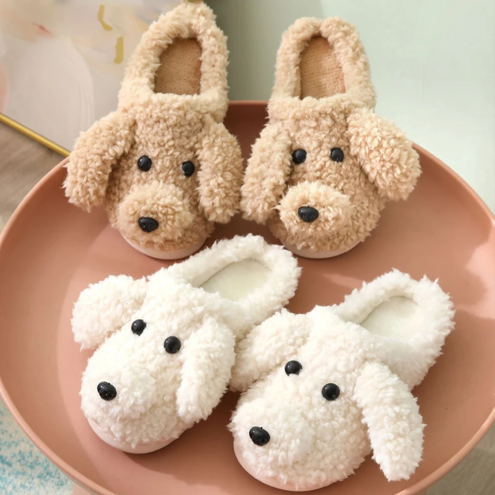 

Cute Plush Dog Slippers Fuzzy Indoor Slippers Anti Slip Flat Thermal Slippers Comfortable Soft Furry Slippers for Autumn Winter