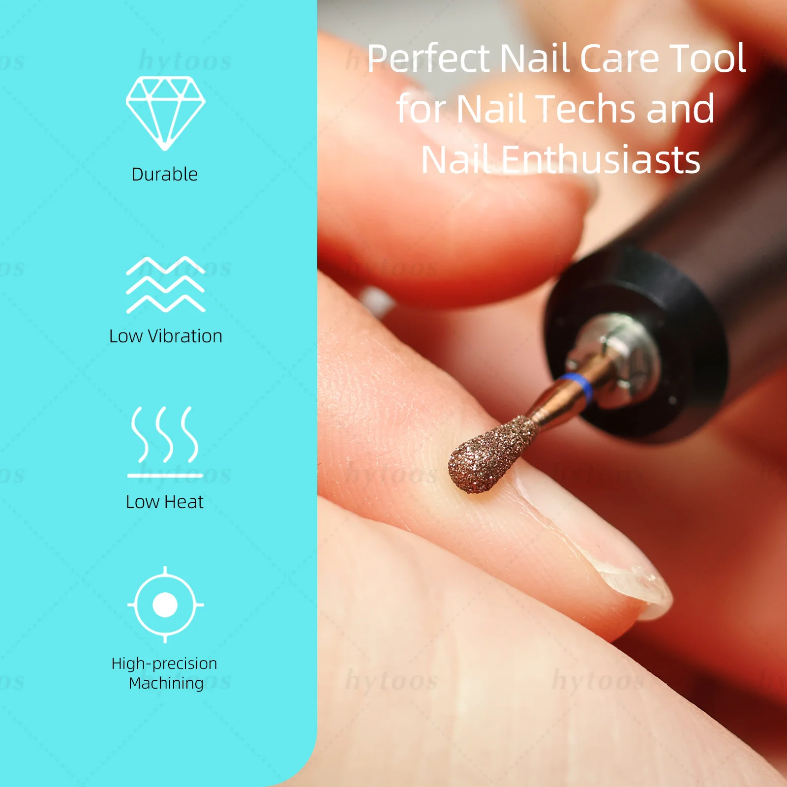 HYTOOS 3mm Pear Cuticle Clean Diamond Nail Drill Bits Professional Copper Coated Russian Burr Dead Skin Removal Manicure Tool