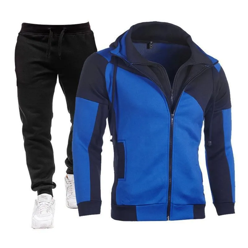 

2024 new sports splicing jacket, trousers, hooded men's suit, casual and versatile, factory direct sales, youth fashion