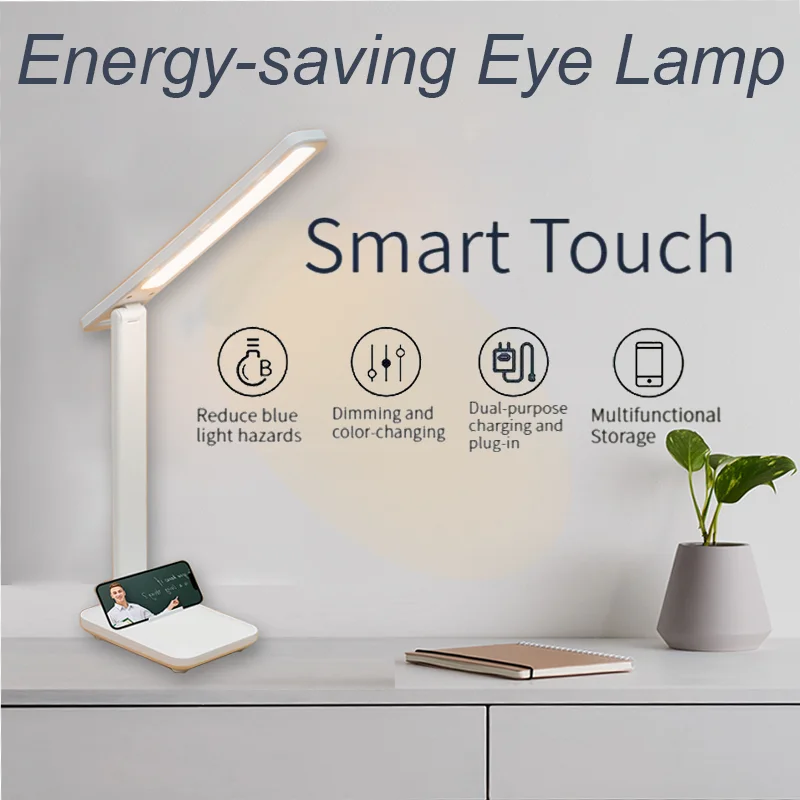 

LED Foldable Desk Lamp with 3 Stepless Dimming Touch Controls Eye-Care Reading Light Adjustable Bedside Night Light