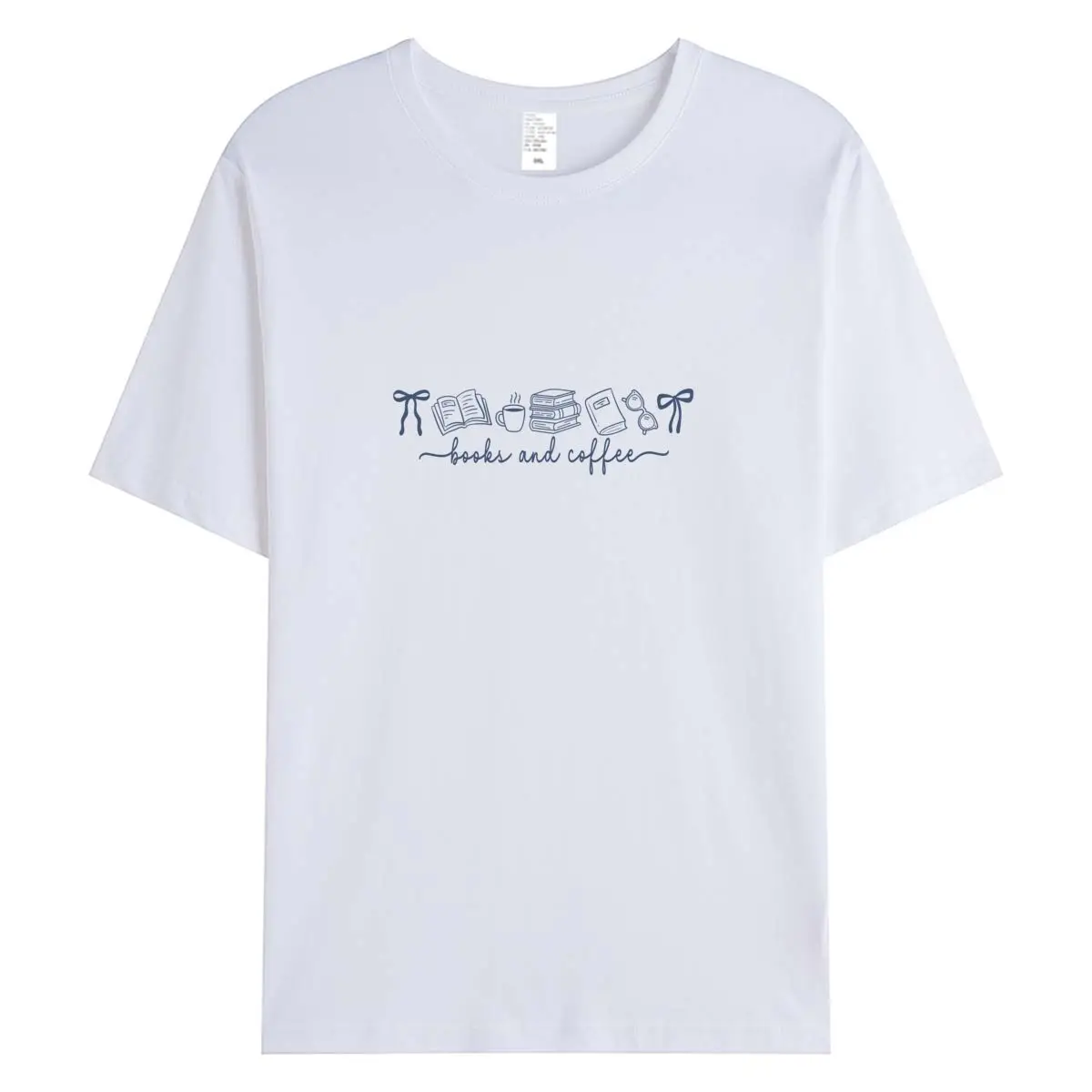 

Женские футболки Женская летняя футболка из 100% хлопка с короткими рукавами Верхняя одежда Футболки с рисунком «Книги и кофе» Женская футболка большого размера