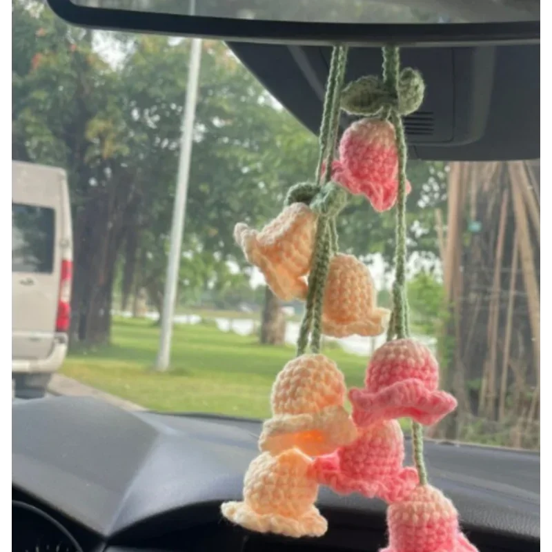 Cute Potted Plants Crochet,Hanging Plant Crochet for Car Decor,Car Ornament Rear View Mirror Hanging Accessories