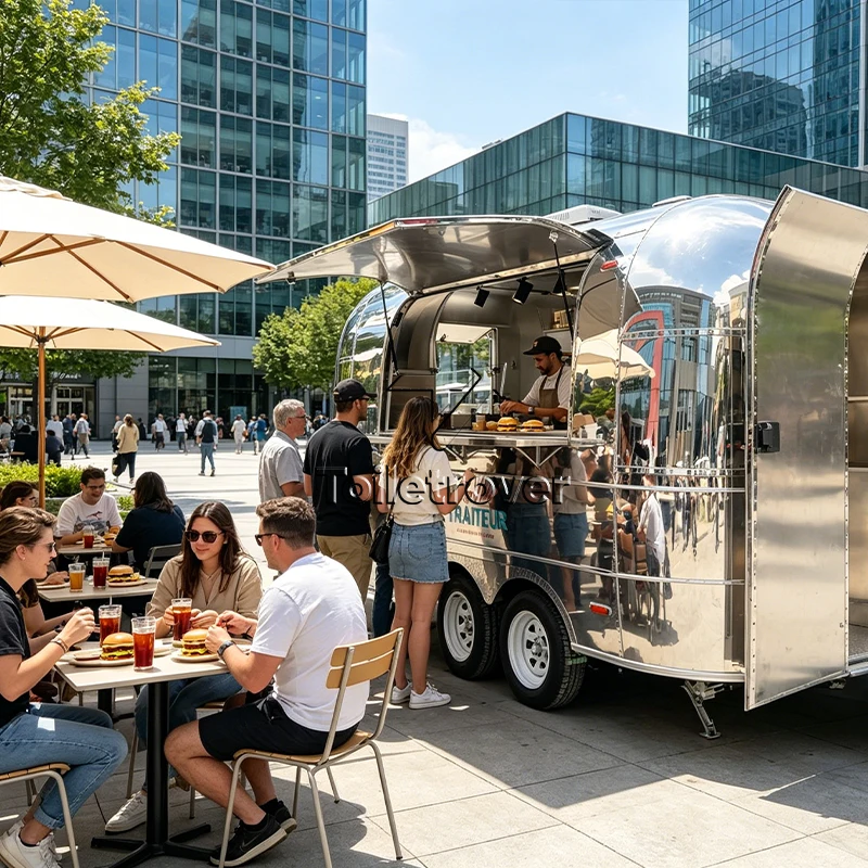 Stainless Steel Food Truck Trailer Burger Fast Food Truck Pizza Hot Dog Mobile Commercial Food Trailer for Fast Food