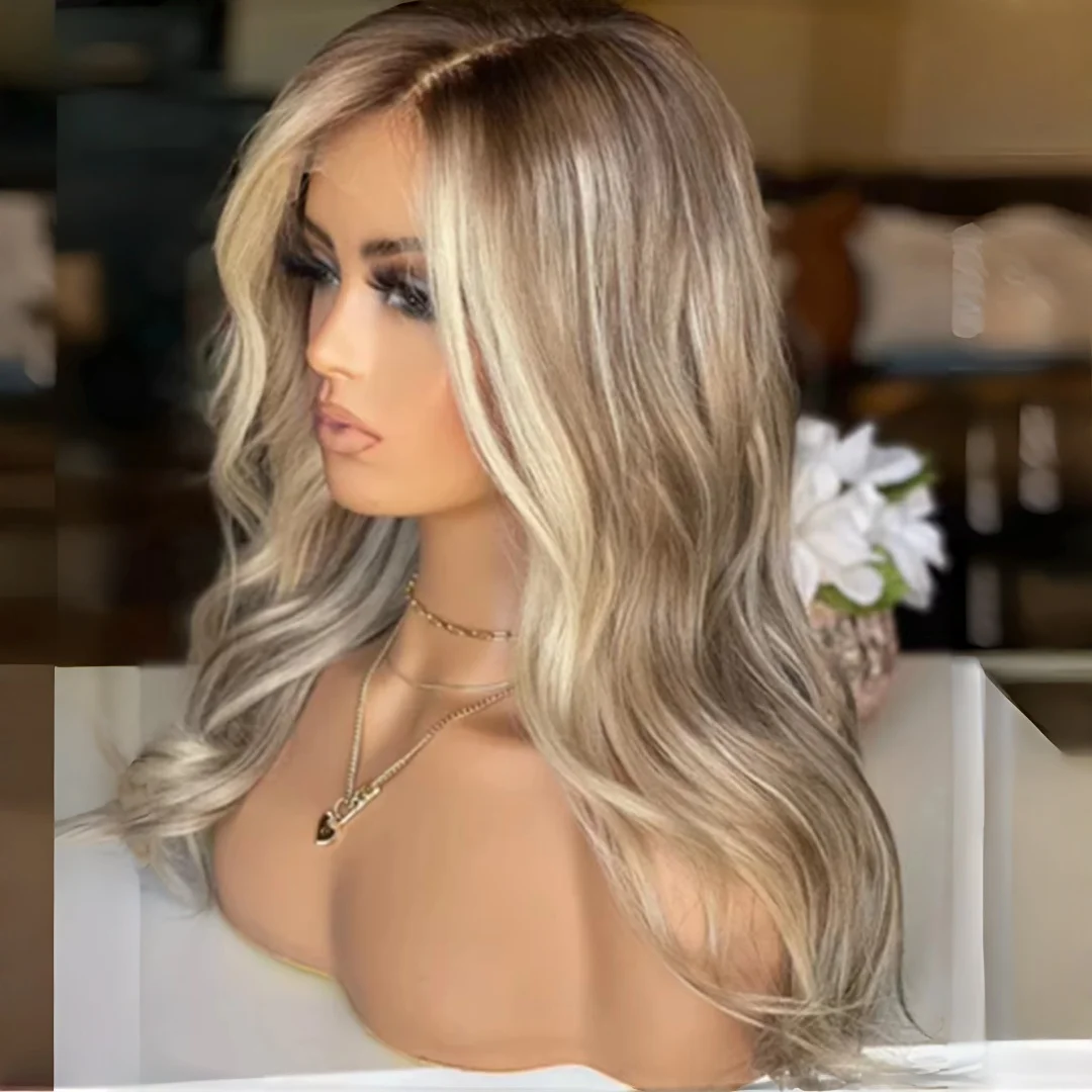 Highlight Blond Natural HD Lace 24Inch Wave Wig for Women Pre-Plucked Transparent Lace Frontal Versatile Hair Wig