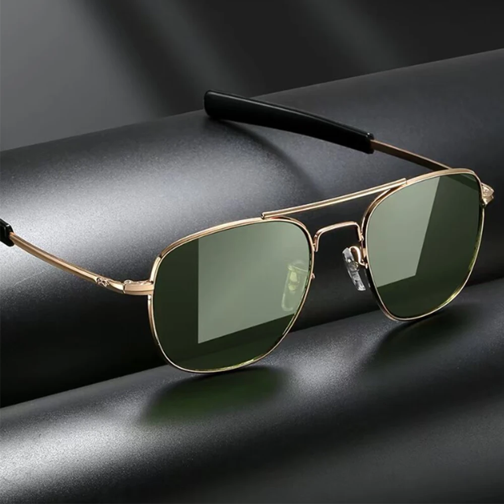 العلامة التجارية الفاخرة الرجعية الأخضر AO الطيار النظارات الشمسية مصمم الذكور نظارات شمسية الجيش الأمريكي العسكرية الزجاج البصري عدسة ظلال النظارات