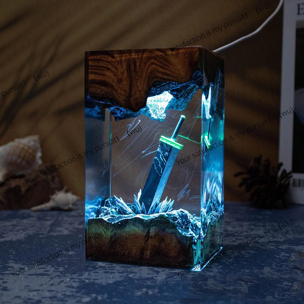 Sword theme landscape organic resin light, color night light USB charging