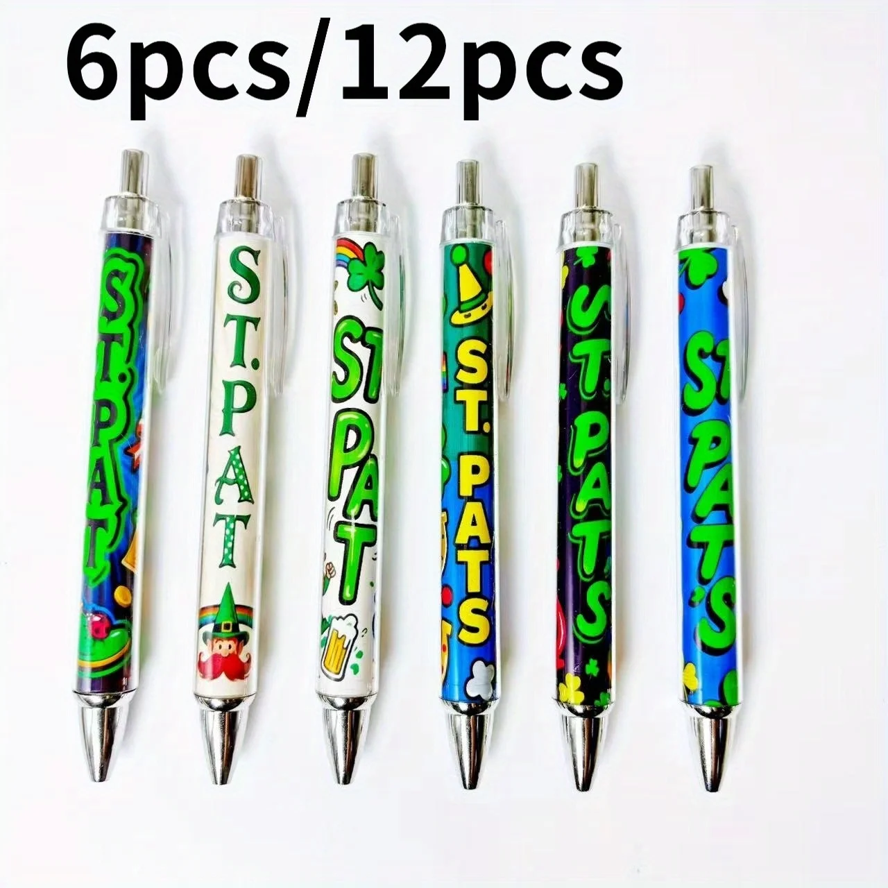 

6 шт./12 шт. тематические шариковые ручки на день Святого Патрика, выдвижные шариковые ручки с ирландской тематикой, студенческие подарочные ручки для письма