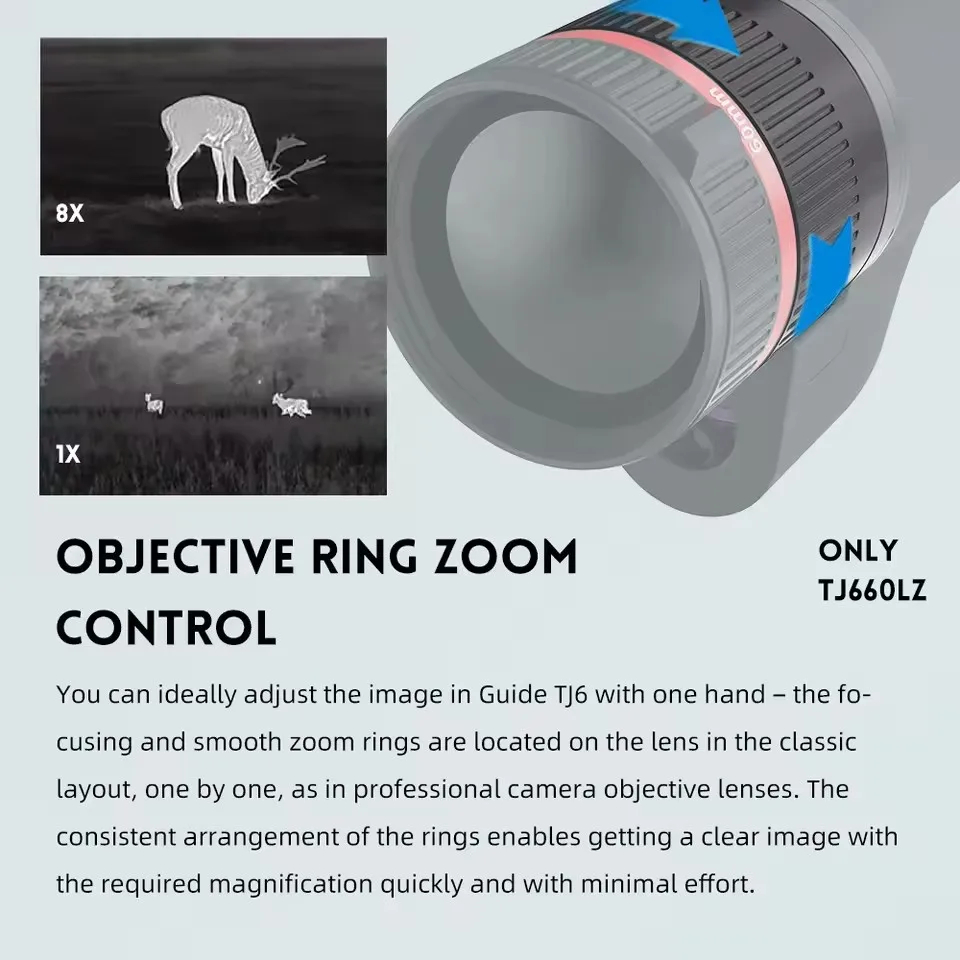 Alcance monocular de imagem térmica para guia de caça, resolução de 640x480 pixels NETD 20mk TJ430 TJ650LRF