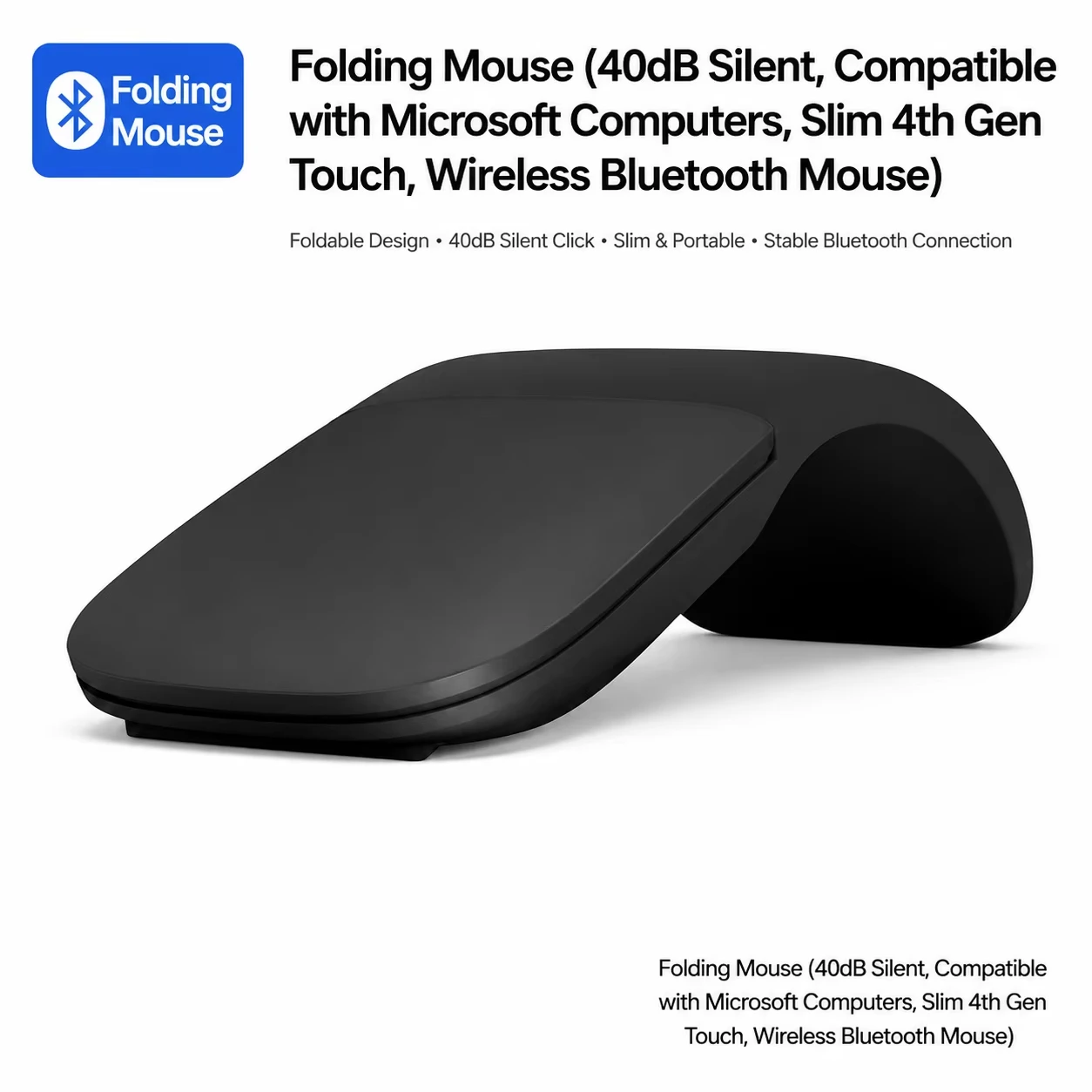 2.4G Bluetooth Foldable Wireless Silent Pocket Mouse Lightweight Portable Black Mice For PC Computer Laptop Tablet Office Travel