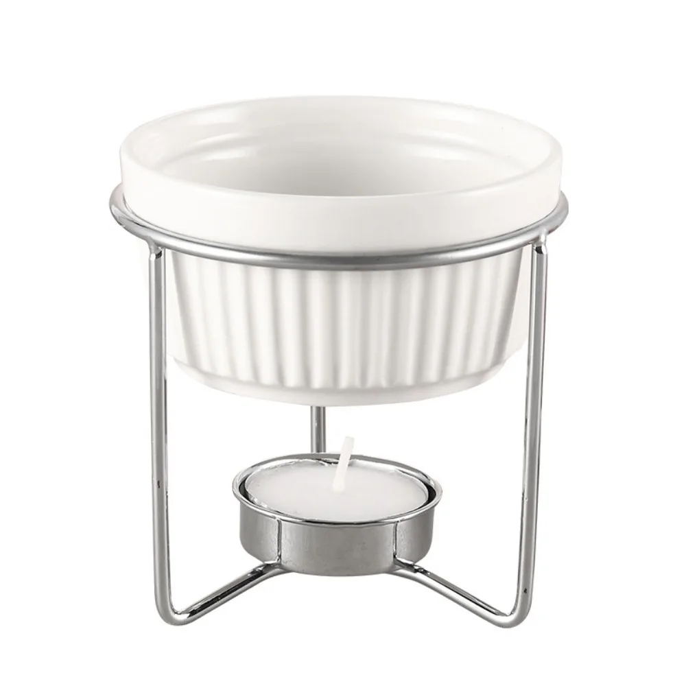 Ceramic Butter Warmer Fondue Pot Stable Metal Rack Microwave-safe Cheese Melting Pot Evenly Heated Removable