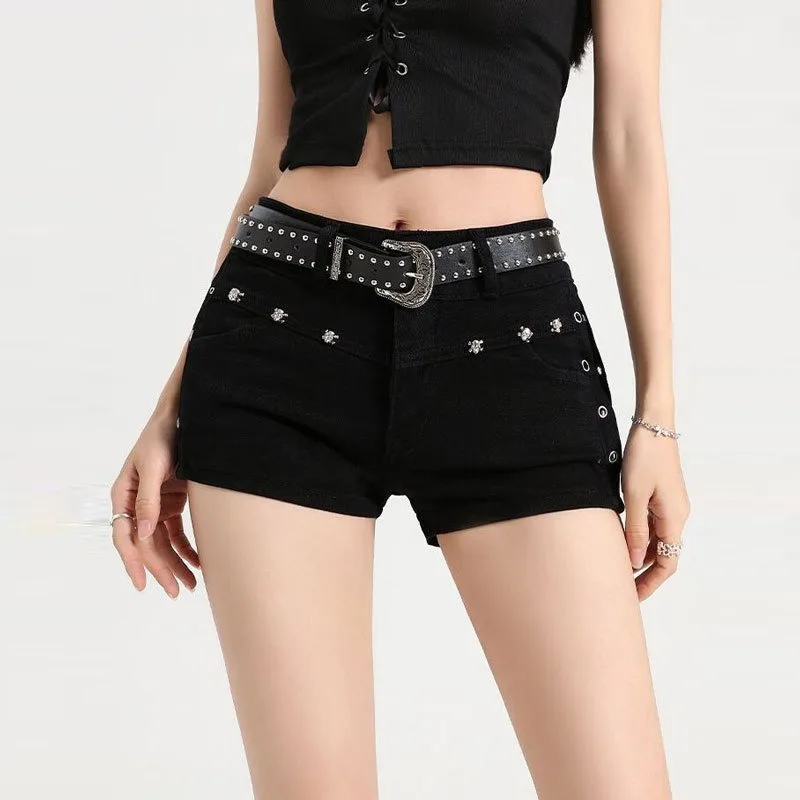 

Black Sexy Low Waist Y2K Jean Shorts Woman Punk Gothic Popular Denim Super Shorts Female Korean Fashion Slin Fit Hot Short Pants