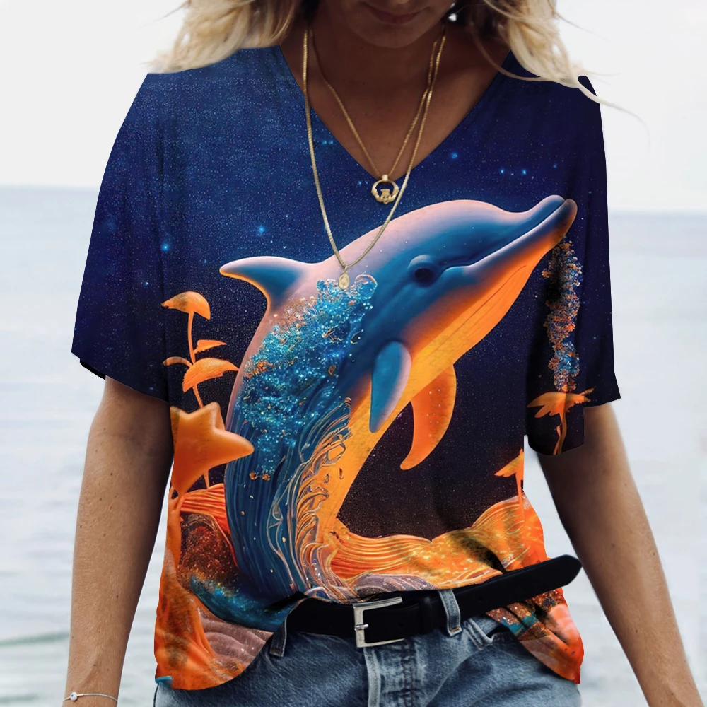 

Dolphins 3d T-Shirt Harajuku Animal Casual Short Sleeve O-Neck Oversized Female Clothing Women's T-Shirts Characters Top Tee