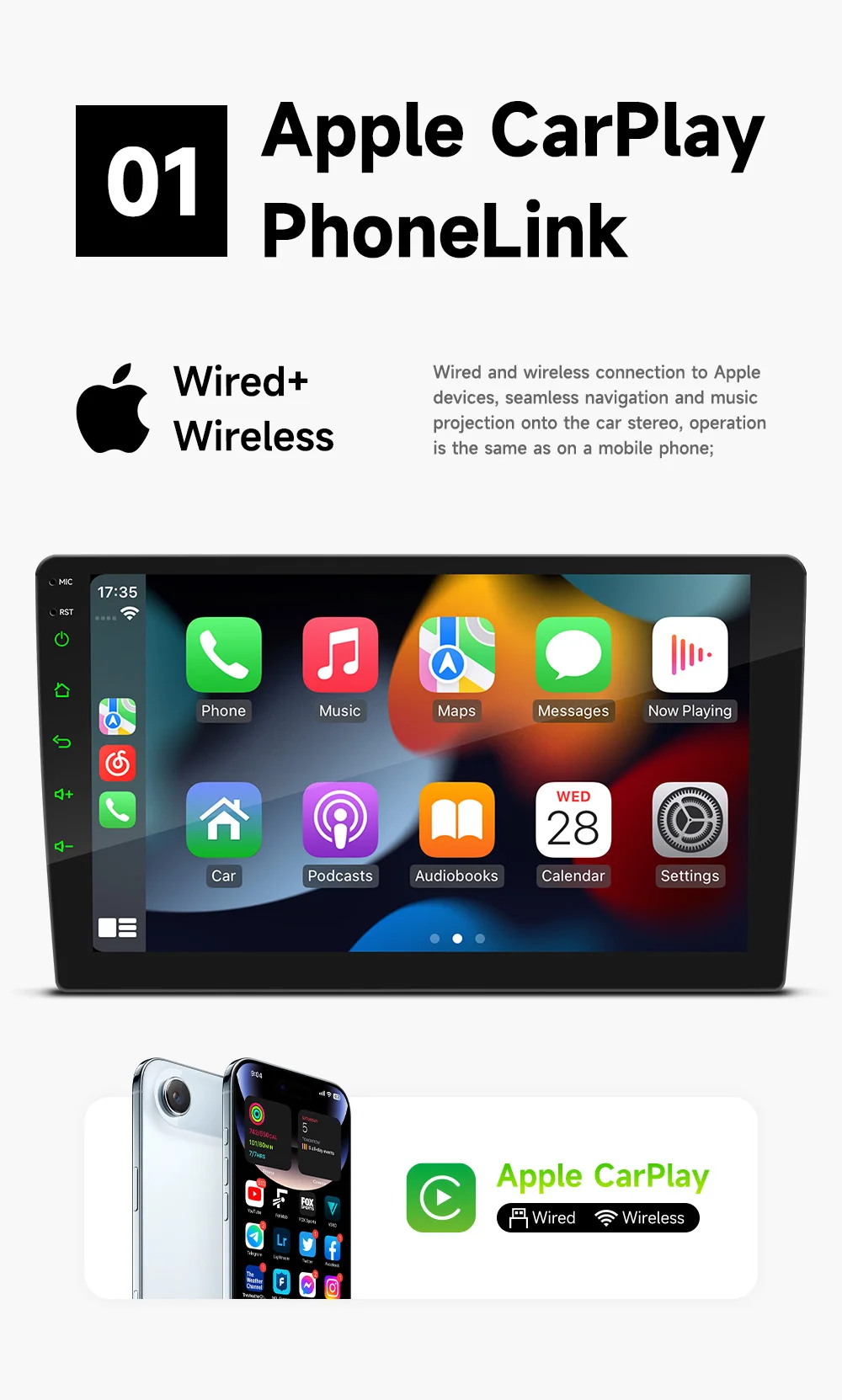 BQCC 9'' 10'' 2Din Universal Car Player Wireless CarPlay Android Auto Car MP5 7-Color Lights Wiring Protection FM BT Car Radio