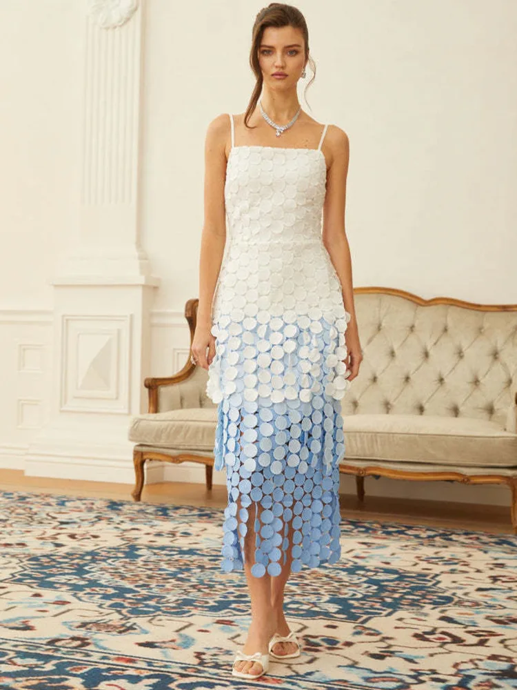 DFDG-vestido Midi elegante para mujer, camisola de imitación con flecos de disco degradado, vestido único con recorte bordado Retro, primavera y verano, 2025