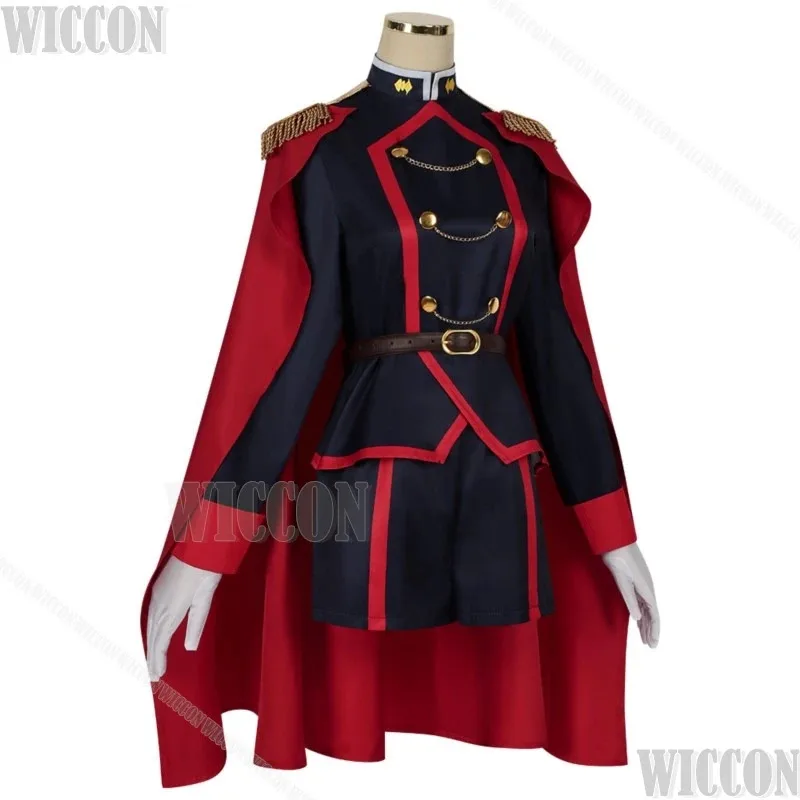 야마시로 렌 애니메이션 마토 세이헤이노 슬레이브 코스프레 의상 보조 퍼플 롱 가발 블랙 유니폼 레드 케이프 Holloween RolePlay Womens;3