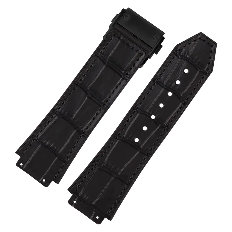 Para hublot grande banda clássico fusão fundo de silicone couro 19mm junta convexa padrão nó bambu/cinta fosco preto marrom