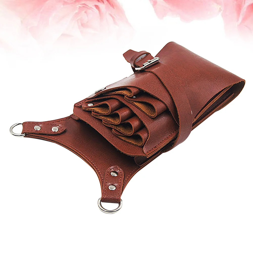 

1Pcs Hairdresser Waist Bag PU Scissors Pouch Durable Adjustable Belt Professional Barber Tool Organizer Brown