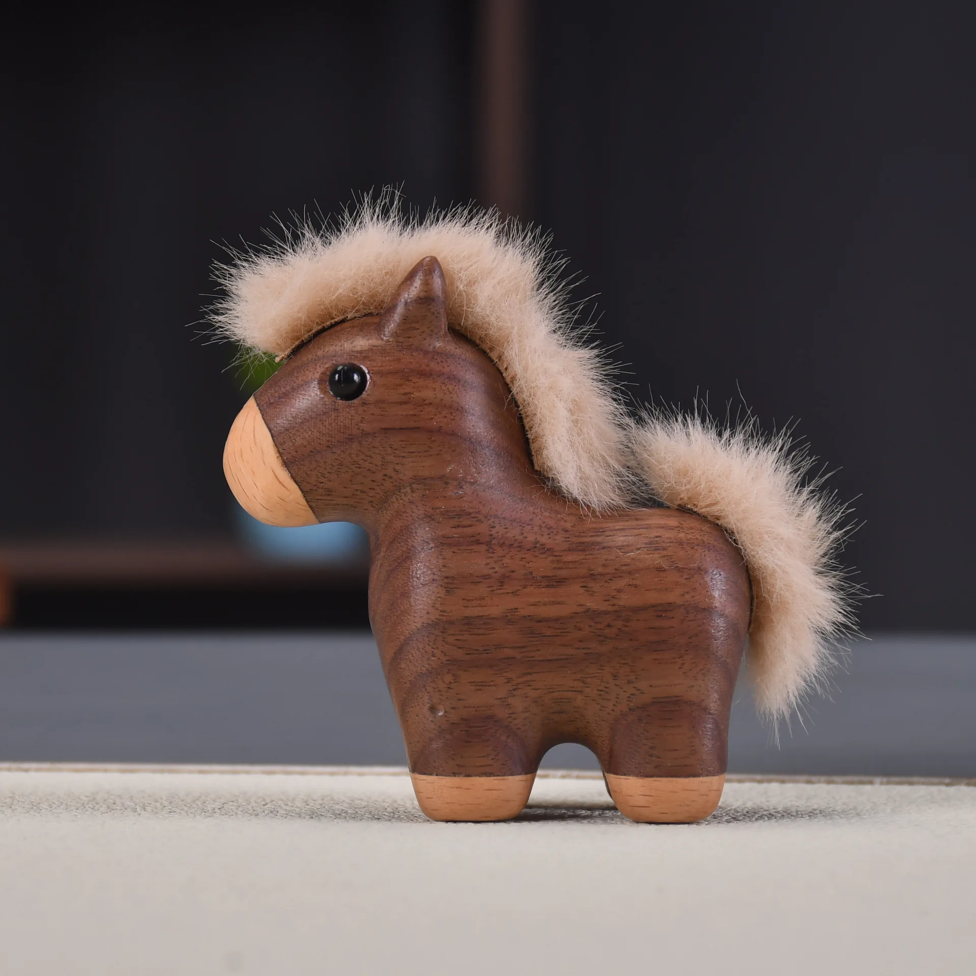 Year Of Horse Mascot Simulation Plush Wood Carved Pony Doll Cute Zodiac Horse Figurine Lucky Home Decor Souvenir Gift