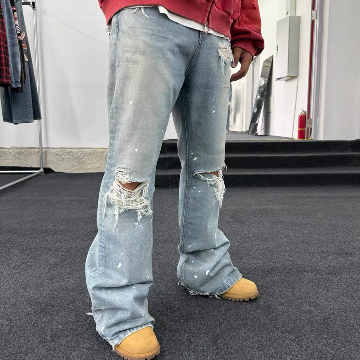 

NIGO Men's Spring And Summer Flared Pants Destruction Jeans Trend Retro Wide-leg Straight Pants #NGTOP11969