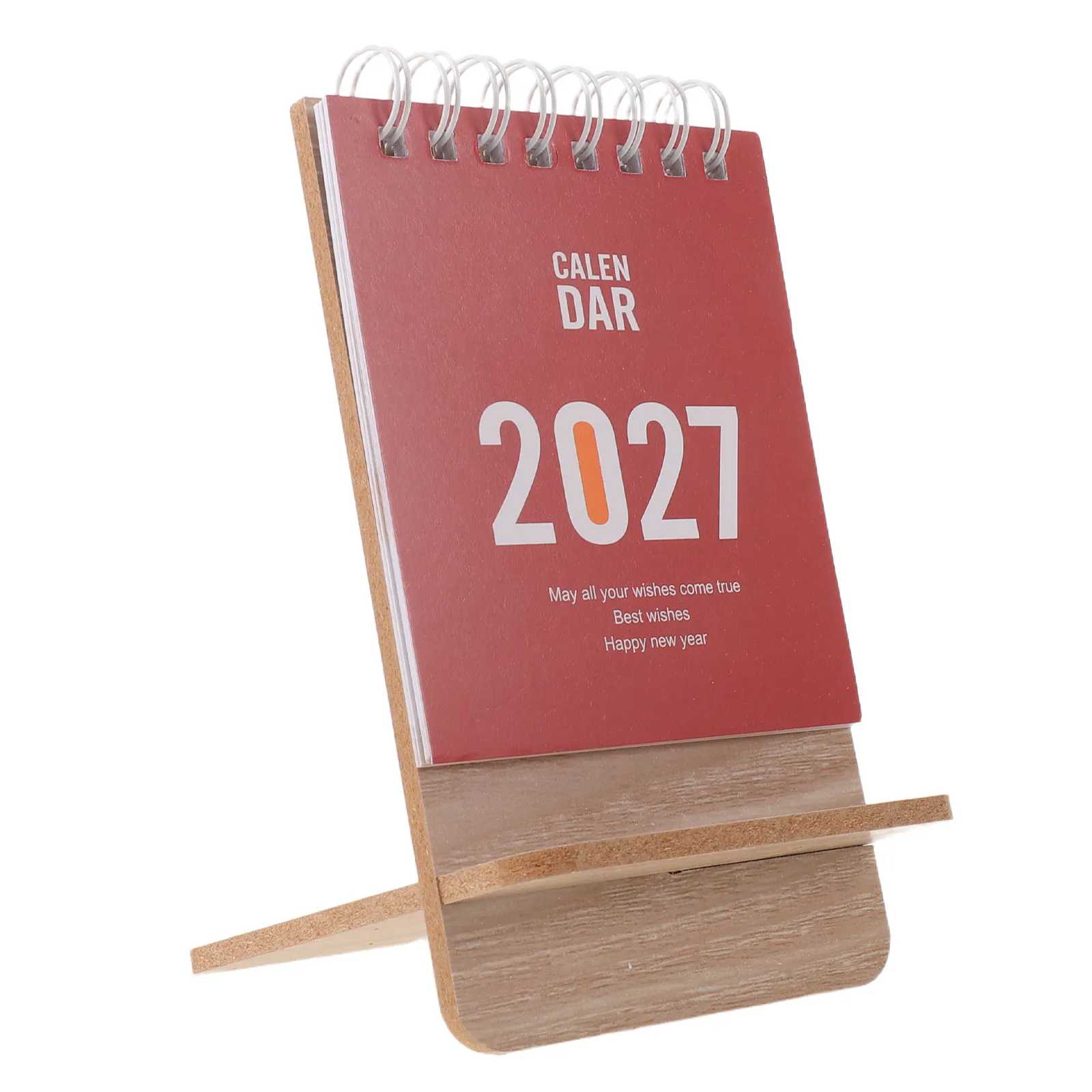 Mini Desk Calendar 2027 Small Monthly Wood Base Red Space Saving Standing Calendar for Office Desk Decor Daily Tracking