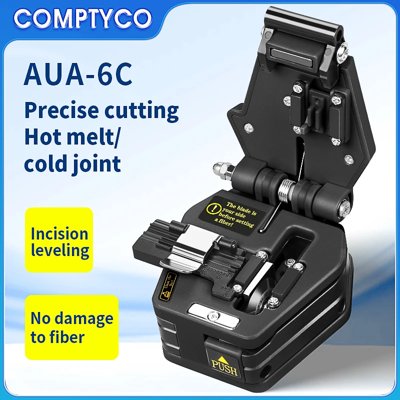 Black AUA-6C High Precision Fiber Cleaver FTTH Hot Melt Cold Connection Optical Fiber Cable Cutting Knife Tools 16 Face Blade