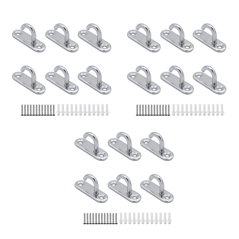 

18 Pack Stainless Steel Ceiling Hooks M5 Oval Open Hooks Pad Eye Plate Anchor Screw Wall Mount Hook For Plant Basket