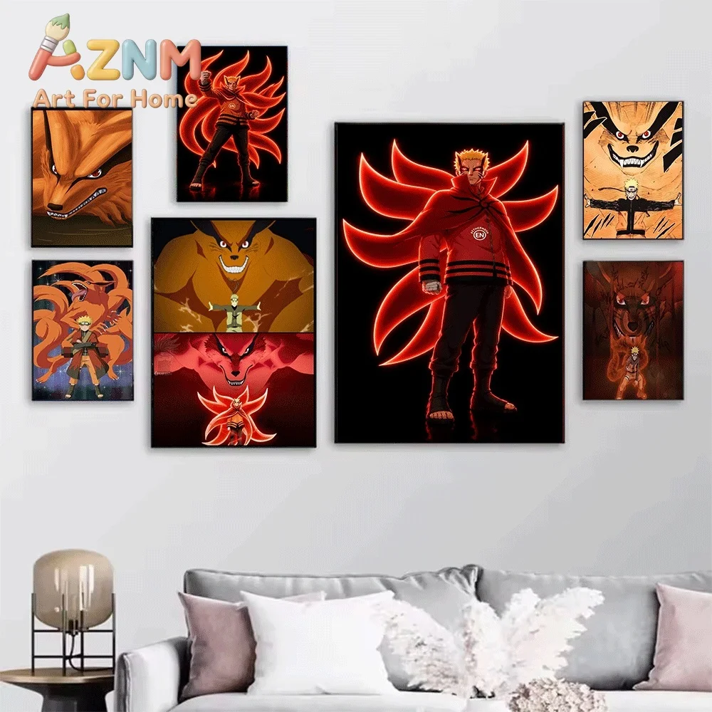 Naruto Pain & Kurama Nine‑Tails Anime Canvas Wall Art Print, Unframed Canvas Painting, Japanese Manga Poster for Bedroom Livin