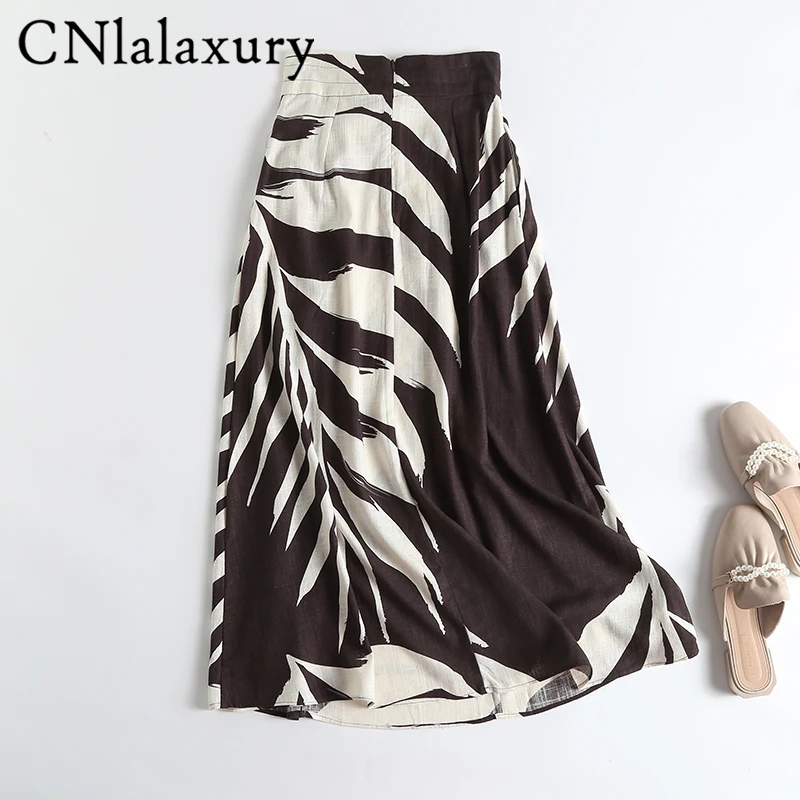 CNlalaxury 2022 Spring Summer New Fashion Printing High Waist Skirt A word Frenulum Vintage Holiday Style Leisure Skirts Female