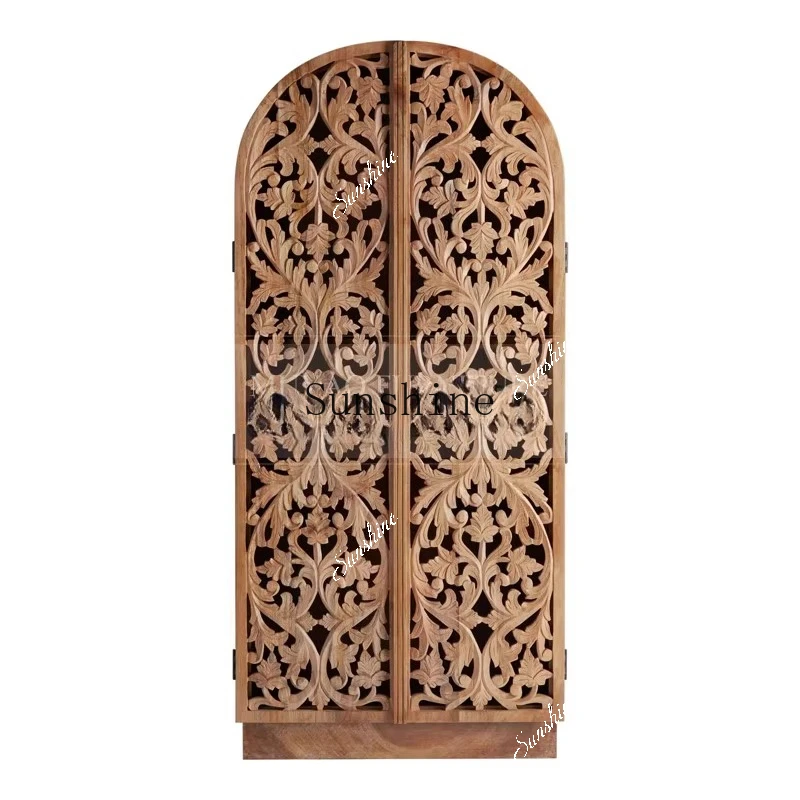 

Hollow carved solid wood wardrobe, retro side locker FT